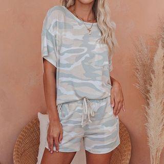 Set: Tie-dyed Short-sleeve T-shirt + Drawstring Shorts