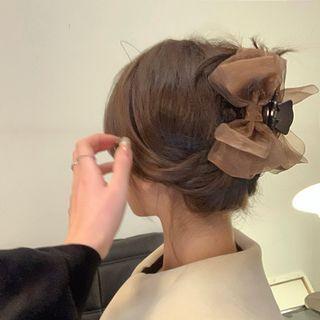 Bow Organza Hair Clamp Coffee - One Size