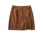 Zip-accent Corduroy Mini Skirt