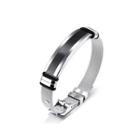 Simple Fashion Black Glossy Geometric Rectangular Mesh Belt 316l Stainless Steel Bracelet Silver - One Size