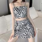 Zebra Patten Slit Sleeveless Dress