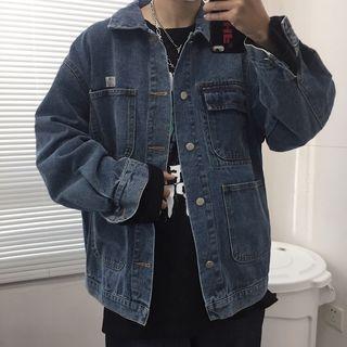 Pocket Detail Denim Jacket Washed Blue - One Size