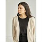 Open-front Dual-pocket Fluffy Cardigan Beige - One Size