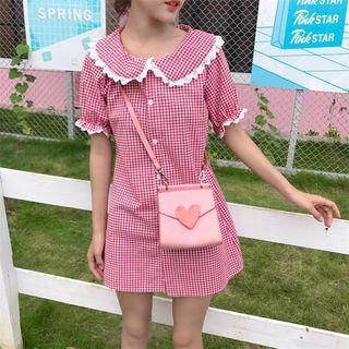 Short-sleeve Mini Plaid Dress