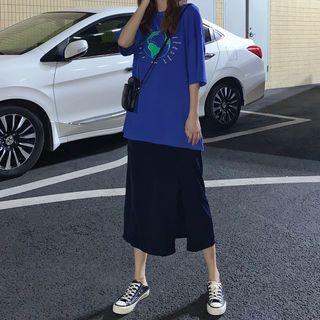Earth Print Loose-fit Short-sleeve T-shirt Black - One Size