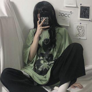 3/4 Sleeve Round Neck Print T-shirt