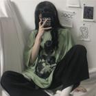 3/4 Sleeve Round Neck Print T-shirt