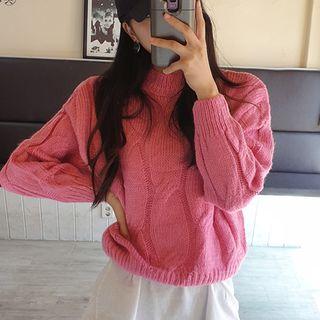 Petite Size Mock-neck Cropped Cable-knit Sweater