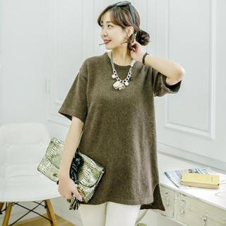Short-sleeve Wool Blend Knit Top