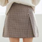 Button Detail Houndstooth A-line Skirt