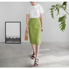 Seam-front Linen Midi Skirt