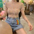 Color-block Short-sleeve Slim-fit T-shirt As Figure - One Size