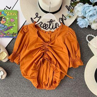 Short-sleeve Ruffle Trim Crop Top
