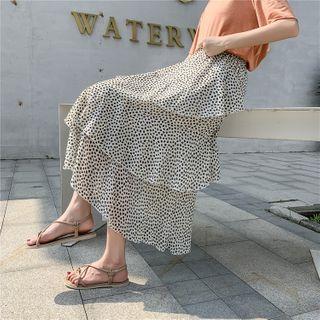 Printed Ruffle Trim Midi Skirt