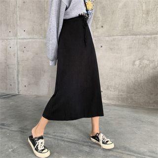 Drawstring Knit Midi Skirt Black - One Size