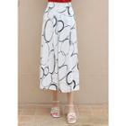 Pleated Printed Long Flare Skirt