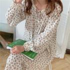 Long-sleeve Floral Print Sleep Dress Floral - White - One Size