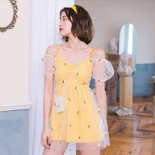 Embroidered Mesh Swimdress