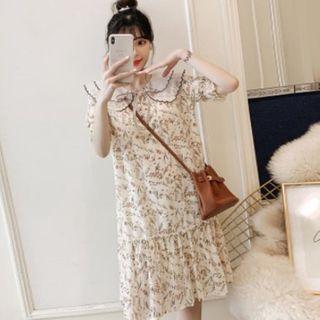 Floral Print Collared Short-sleeve A-line Dress