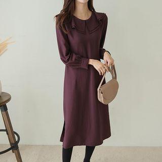 Layered-collar Bishop-sleeve Midi Dress