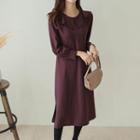 Layered-collar Bishop-sleeve Midi Dress