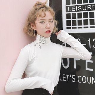 Cartoon Print Long-sleeve High-neck T-shirt