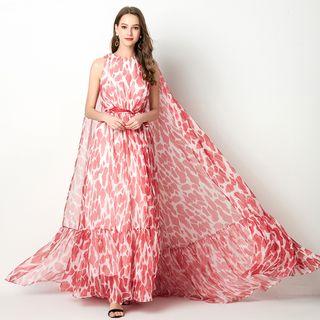 Printed Sleeveless A-line Evening Gown