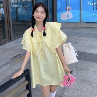 Short-sleeve Layered-collar A-line Dress
