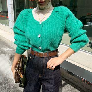 Raglan Puff-sleeve Cropped Cardigan