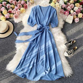 Tied-waist V-neck Maxi Dress