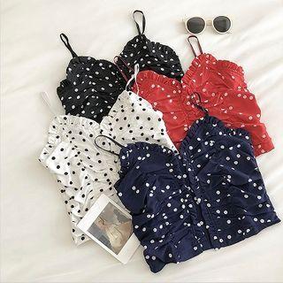 Polka Dot Ruffled-trim Strap Top