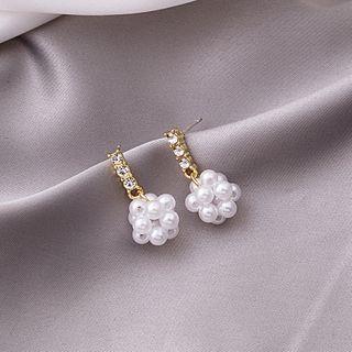 Faux Pearl Rhinestone Dangle Earring E2917 - As Shown In Figure - One Size