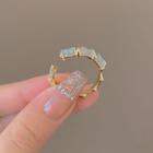 Bamboo Faux Cat Eye Stone Alloy Open Ring 1pc - J644 - Gold & White - One Size