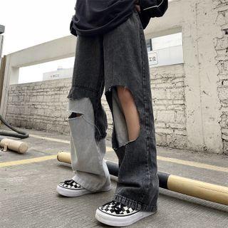 Cutout Two Tone Loose Fit Jeans