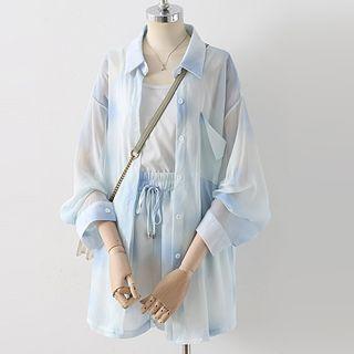 Set: Sheer Shirt + Camisole Top + Shorts