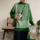 Mock Neck Houndstooth Sweater Green - One Size