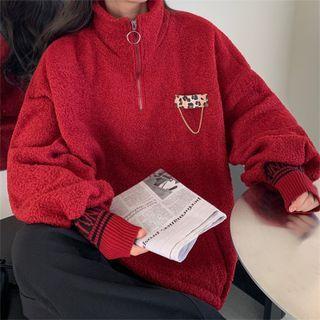 Half Zip Contrast Trim Fleece Sweatshirt