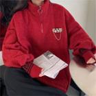 Half Zip Contrast Trim Fleece Sweatshirt