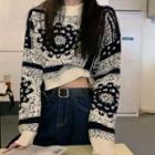 Patterned Cropped Sweater Black & Light Yellow - One Size