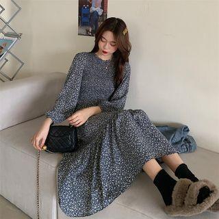 Floral Midi A-line Dress / Denim Button-up Vest