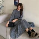 Floral Midi A-line Dress / Denim Button-up Vest