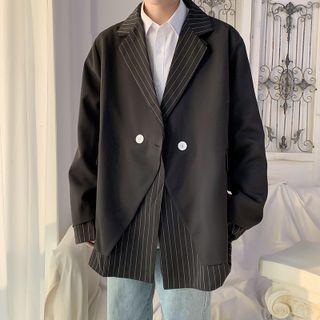 Two Button Striped Panel Mock Two-piece Blazer