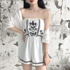 Embroidered Strapless Playsuit / Elbow-sleeve Light Jacket