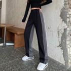 High-waist Color Block Pants Black + Gray - One Size