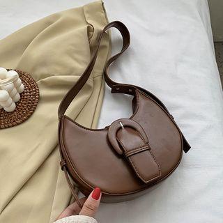 Faux Leather Buckled Saddle Shoulder Bag