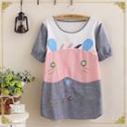 Color Block Short-sleeve T-shirt As Shown In Figure - One Size
