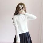 Embroidered Mock Neck Long-sleeve T-shirt
