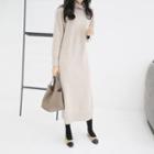 Mock-neck Wool Blend Long Dress