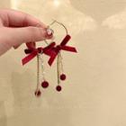 Ribbon Rhinestone Fringed Earring 1 Pair - Earrings - Bow & Fringed - Red - One Size