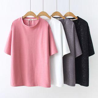Metallic Patterned Elbow-sleeve T-shirt